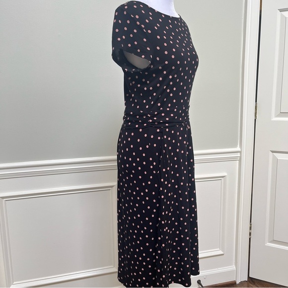 Boden Black and Pink Polka Dot Midi Dress - Picture 2 of 8